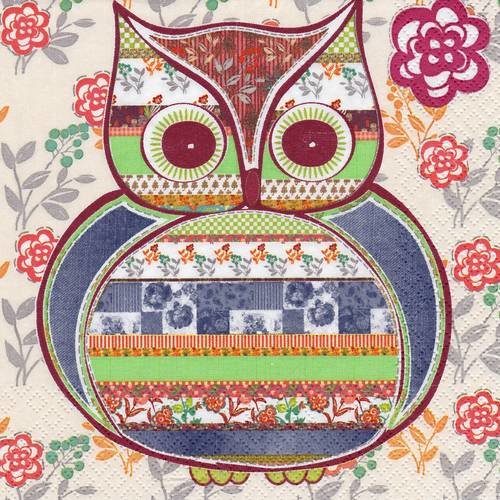 Serviette chouette  hibou patchwork patterned owl
