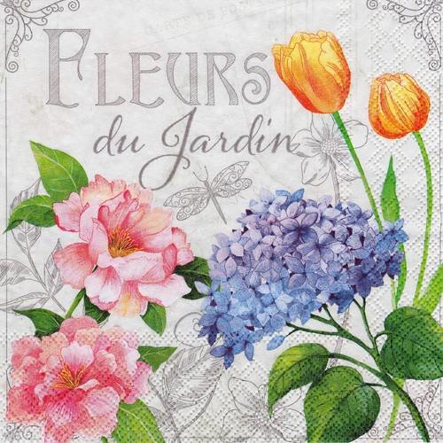 Serviette fleur du jardin rose hortensia tulipe libellule