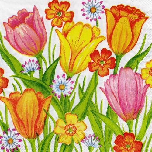 Serviette tulipes et fleurs des champs 