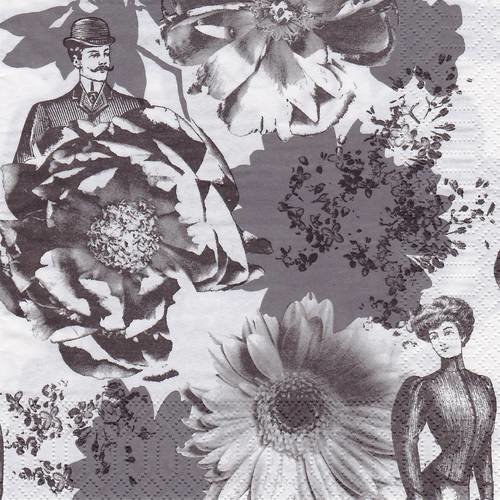 Serviette lady and gentleman année 1900 noir et blanc 