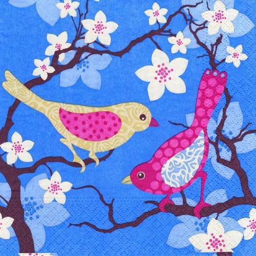 Serviette oiseaux patchwork sur le cerisier c'est le printemps