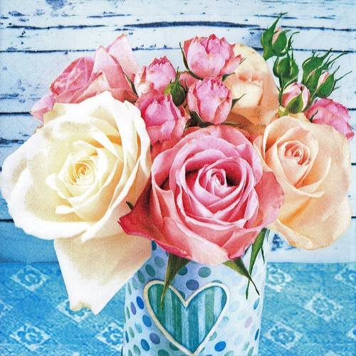 Serviette vase de roses pastel so romantique 