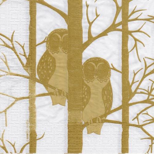 Serviette chouette owl gold dans les arbres 
