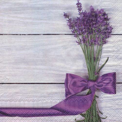 Serviette brin de lavande et long ruban violet 