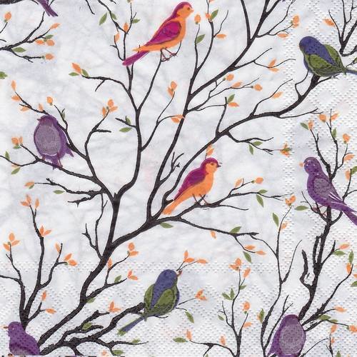 Serviette oiseaux multicolors dans l'arbre 