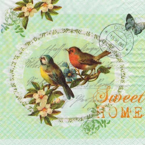 Serviette petits oiseaux dans les fleurs de pommier sweet home 