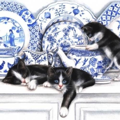 Serviette les petits chat dans la porcelaine 