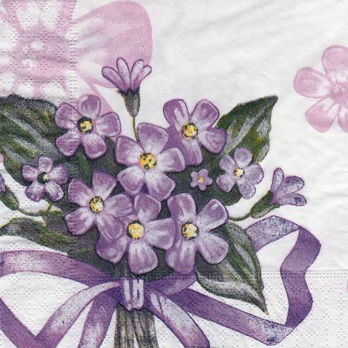 Serviette bouquet de violette avec petit noeud 