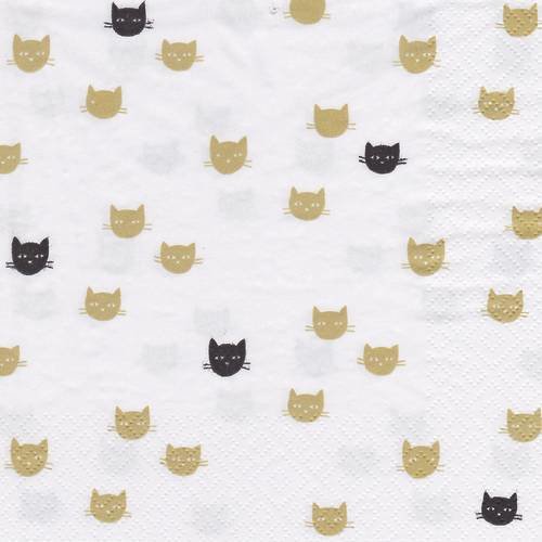 Serviette petites silhouettes têtes chat noir et or