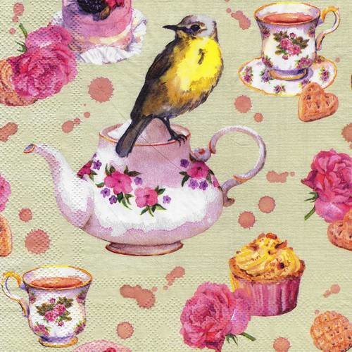 Serviette bird tea cup oiseau gouter