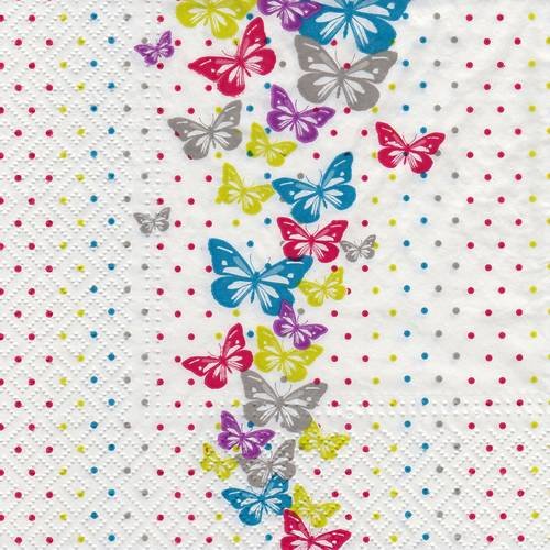 Serviette guirlande de papillons multicolors sur fond de petis pois