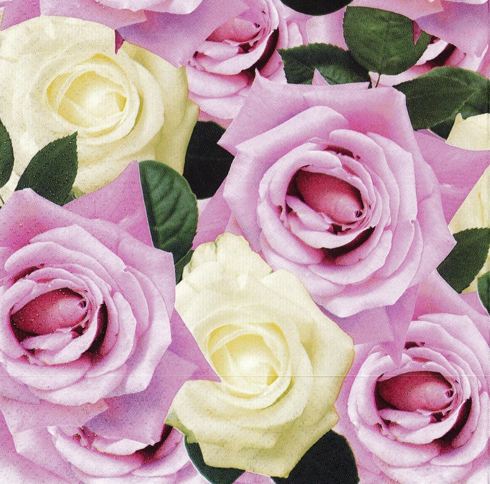 Serviette parterre de roses blanche et rose - Un grand marché