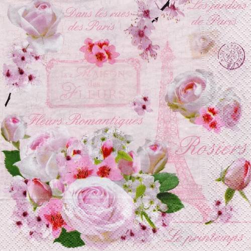 Serviette papier fleurs romantiques les rosiers paris 