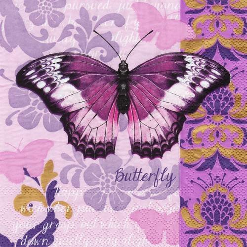 Serviette papier papillon violet sur fond fleur 