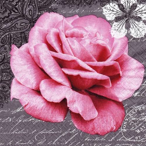 Serviette portrait de rose sur poème 