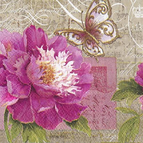 Petite serviette 25x25 rose papillon carte télégramme 