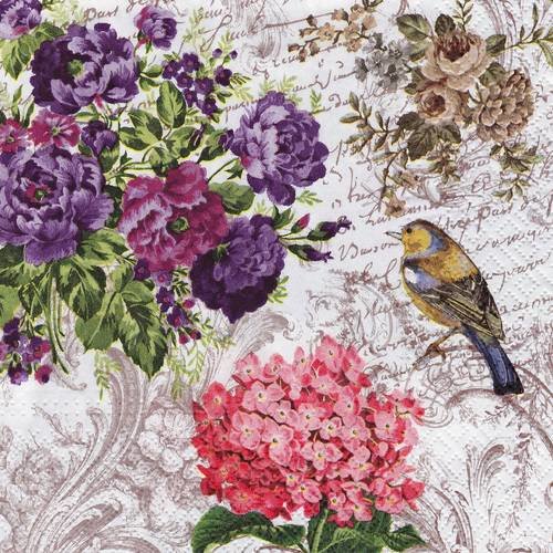 Serviette lettre romantique avec fleurs et oiseaux 