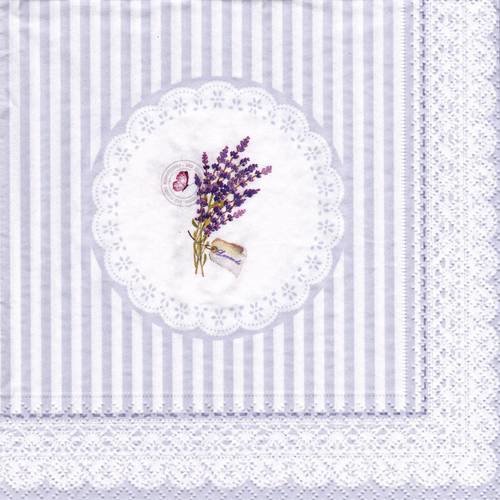 Serviette napperon décor de lavande bordure dentelle fleur papillon shabby chic