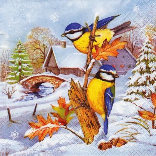 Serviette oiseau mésange dans la campagne de neige 