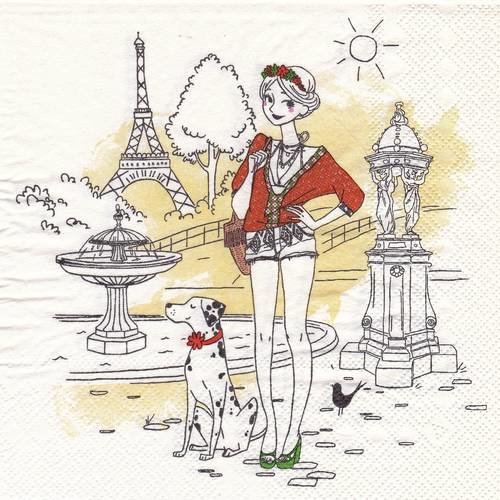 Serviette la parisienne et son chien tour eiffel paris 
