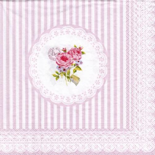 Serviette papier napperon décor de roses bordure dentelle 