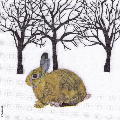 Serviette jeannot le lapin dans la forêt en hiver