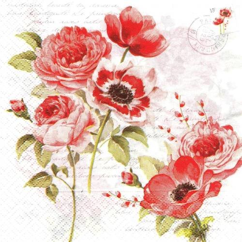 Serviette Rose Et Coquelicots Romantique Carte Postale Un Grand Marche