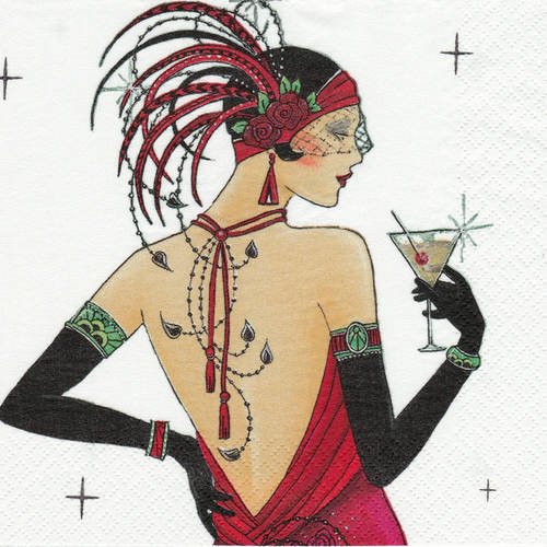 Serviette lady elégante prenant un verre de martini 