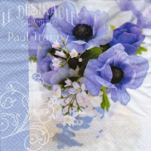 Serviette bouquet d'anémone bleue et fleur blanche paul tranoy
