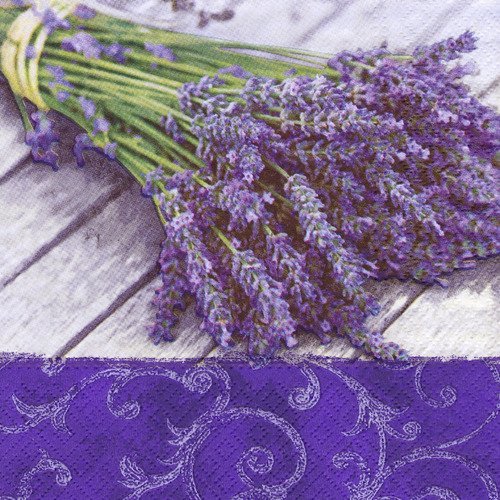 Serviette bouquet de lavande bordure violette