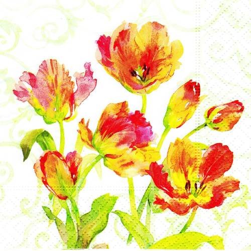Petite serviette 25x25 charles keller bouquet de tulipes pastel