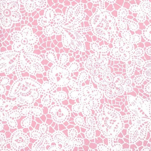 Serviette papier dentelle de fleur blanche sur fond rose