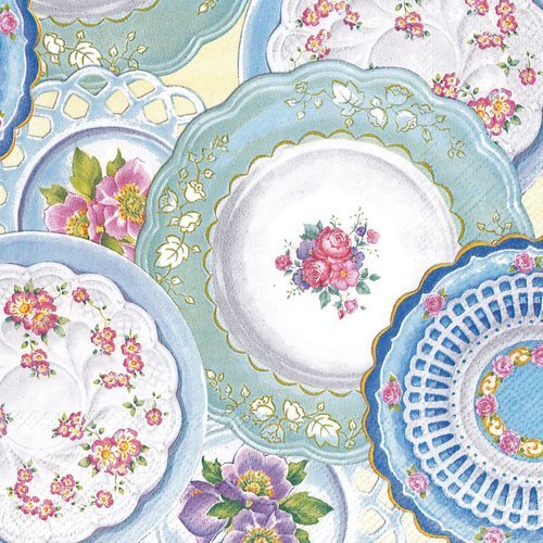 Serviette papier assiette romantique faience porcelaine fleurs roses