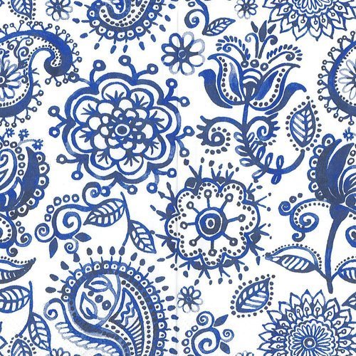 Serviette papier fleur bleue motif paisley
