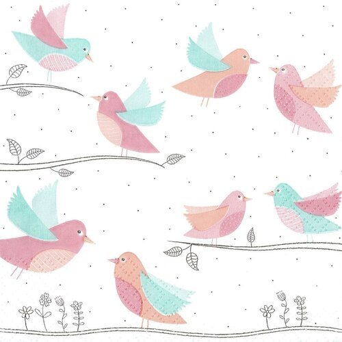 Serviette papier dessin petit oiseau rose et bleu
