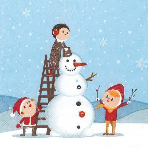 Serviette papier les enfants et le grand bonhomme de neige