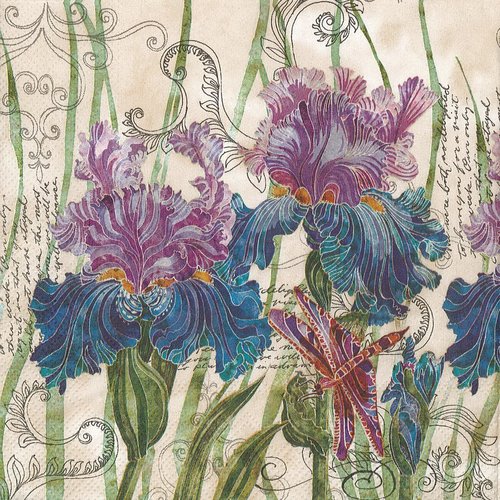 Serviette papier tableau iris fond baroque