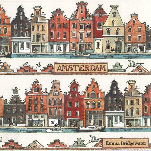 Serviette papier les maisons colorées d'amsterdam le long du canal