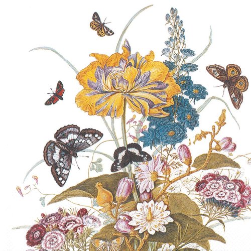 Serviette papier bouquet champêtre et papillons