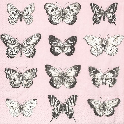 Serviette papier collection de papillon fond rose