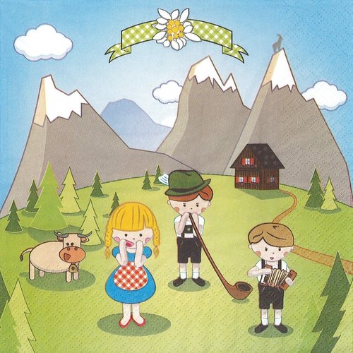 Serviette papier petits enfants du tyrol musique montagne