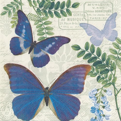Serviette papier joli papillon bleu fleur de glycine carte postale 
