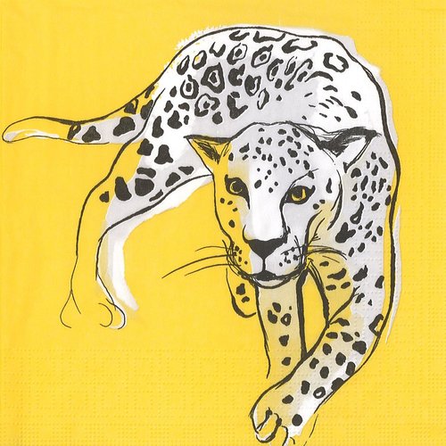 Serviette papier léopard à la chasse fond jaune