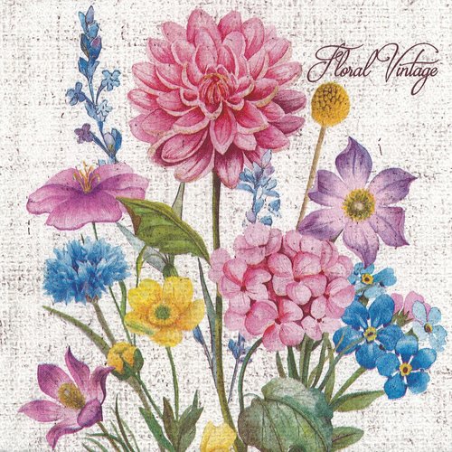 Serviette papier bouque floral vintage dalhia bleuet