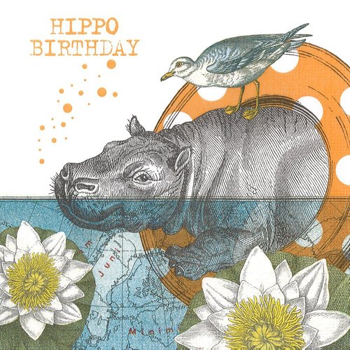 Serviette papier hippopotamus happy birthday mer et nénuphar