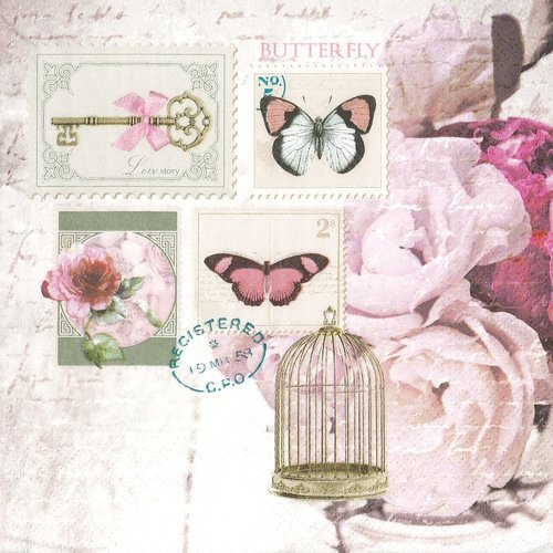 Serviette papier rose shabby timbre papillon - Un grand marché