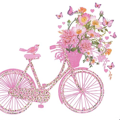 Serviette papier vélo funny panier de fleurs roses