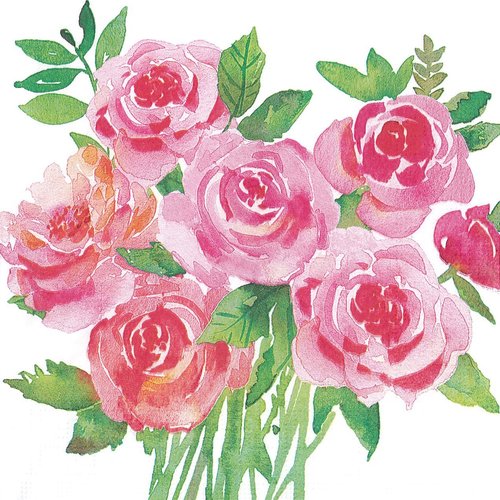 Serviette papier bouquet pastel rose anémone