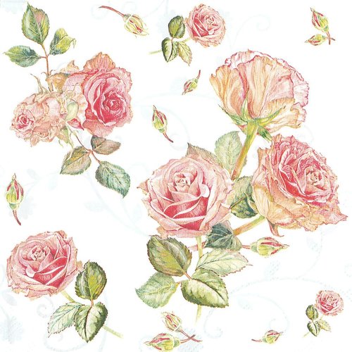 Serviette papier tableau de rose romantique entrelacée