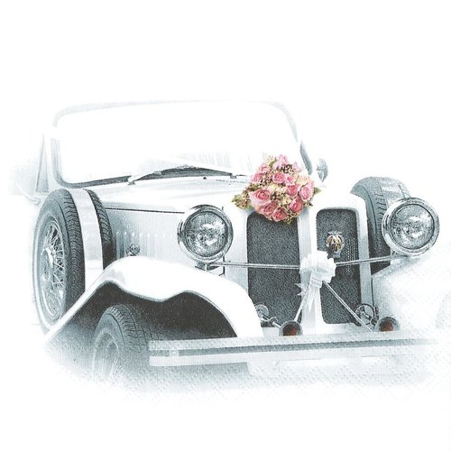 Serviette papier la voiture des jeunes mariés bouquet de la mariée old car